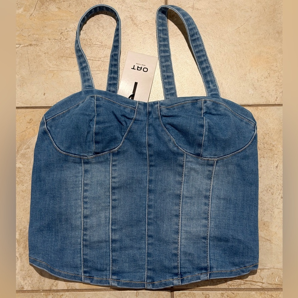 Oat New York Denim Bustier Corset Top Structured Cup Blue